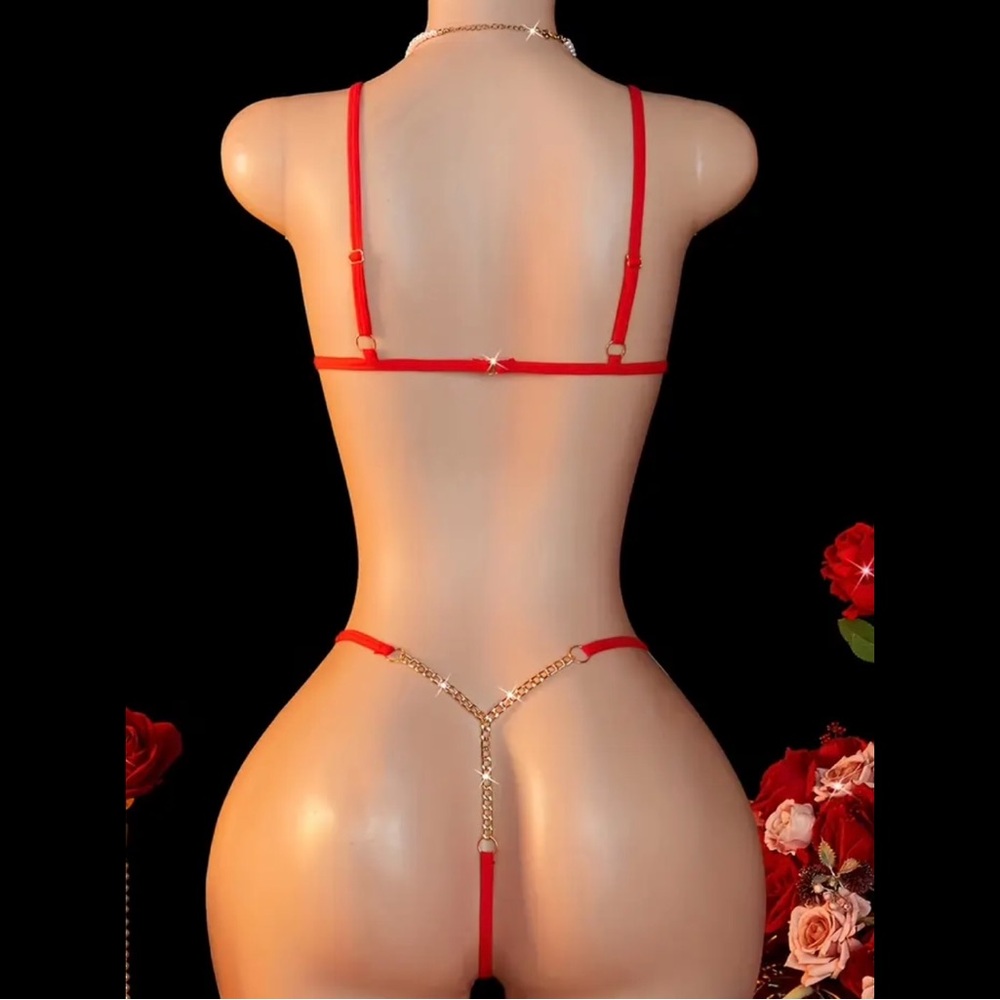 Red, Heart, Sheer, Lingerie Set - Picture 2 of 8